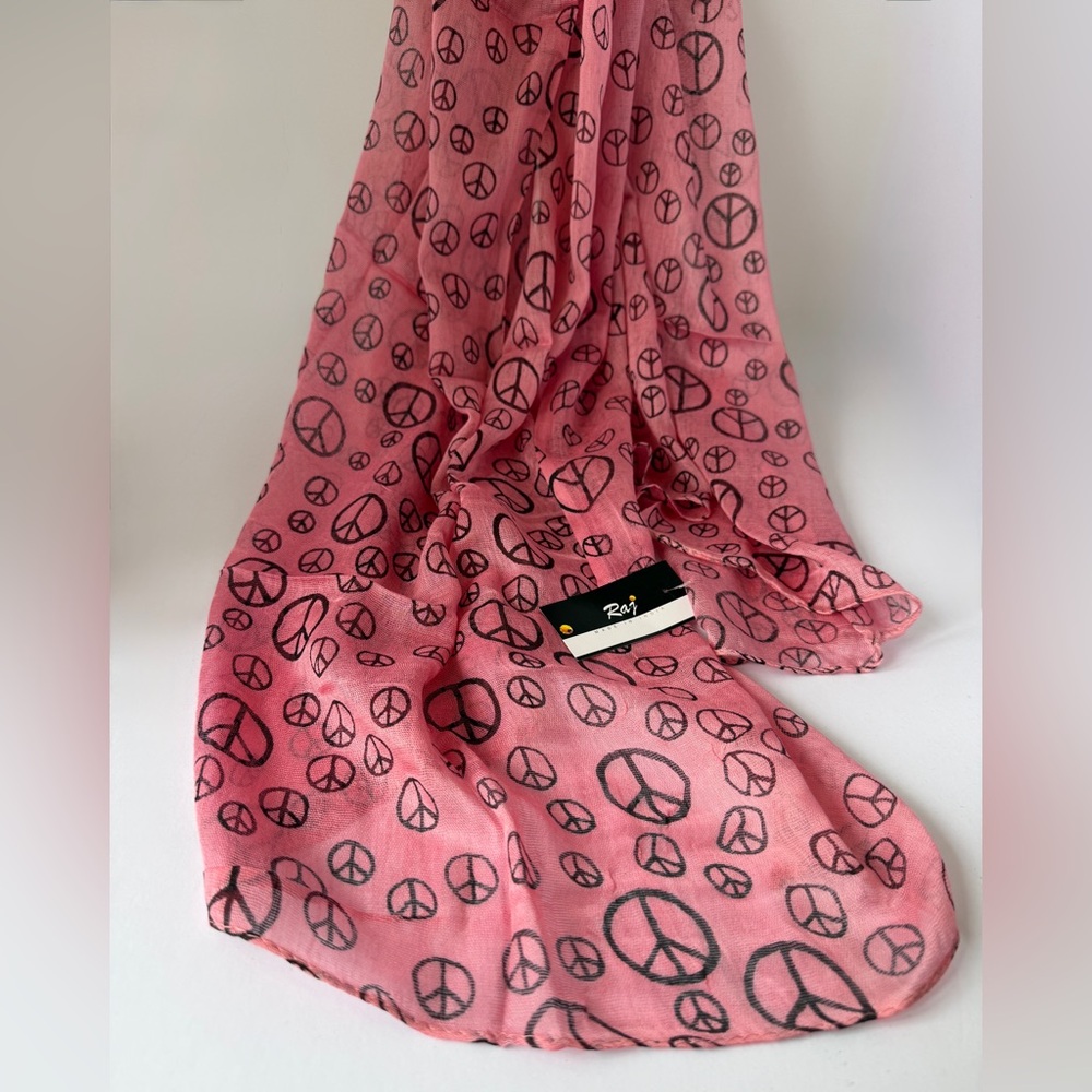 Raj sold by Anthropologie Pink 100% Cotton Scarf with Peace Symbols